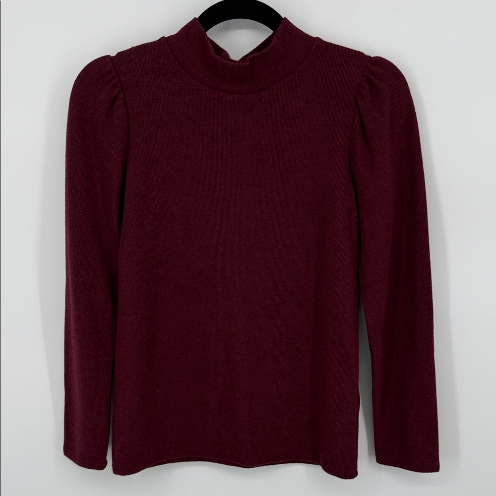 Madewell Deep Wine Long Puff Sleeve Mock Neck Sweater Size XS Cotton Blend